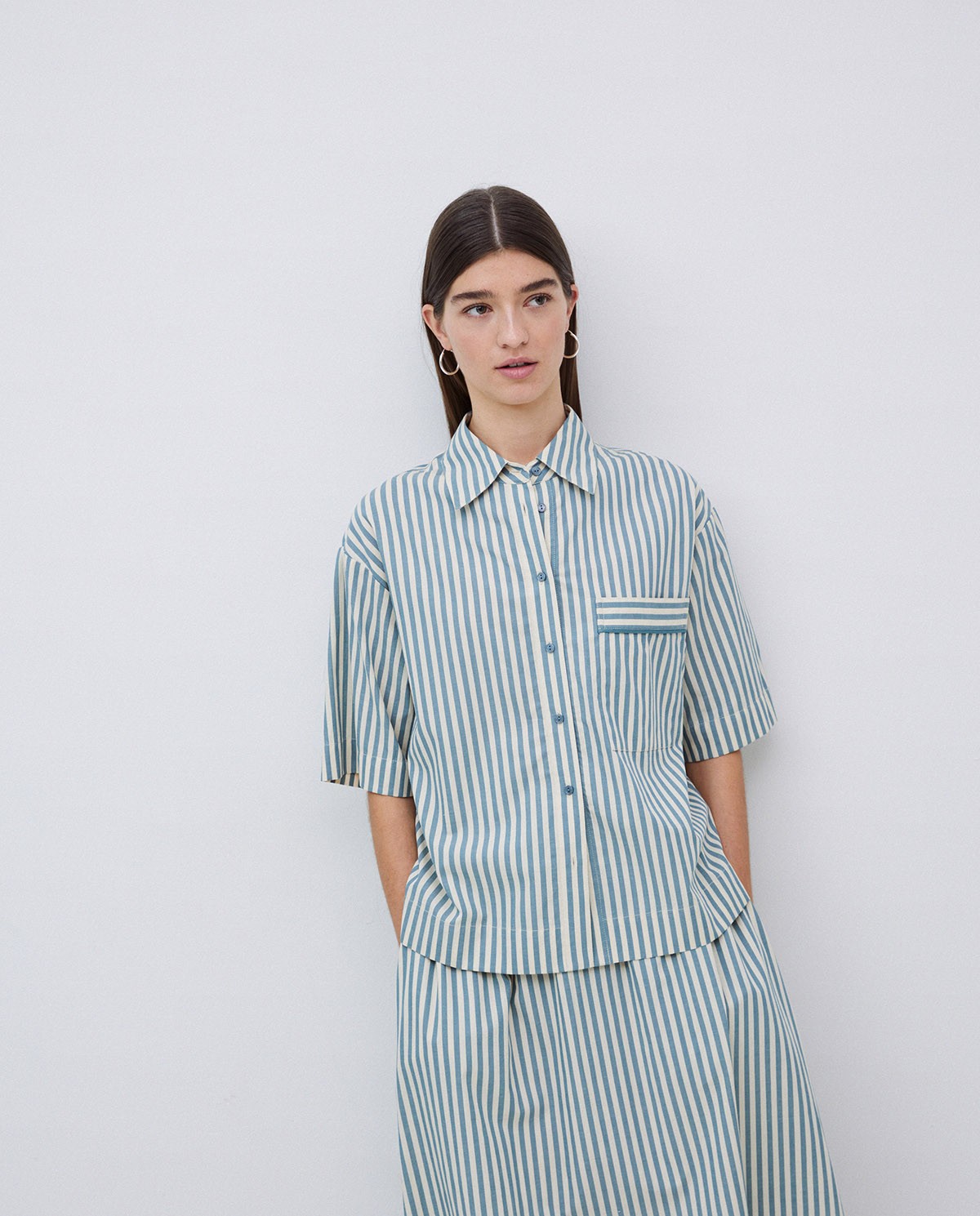 Chemise en popeline à rayures verte 1