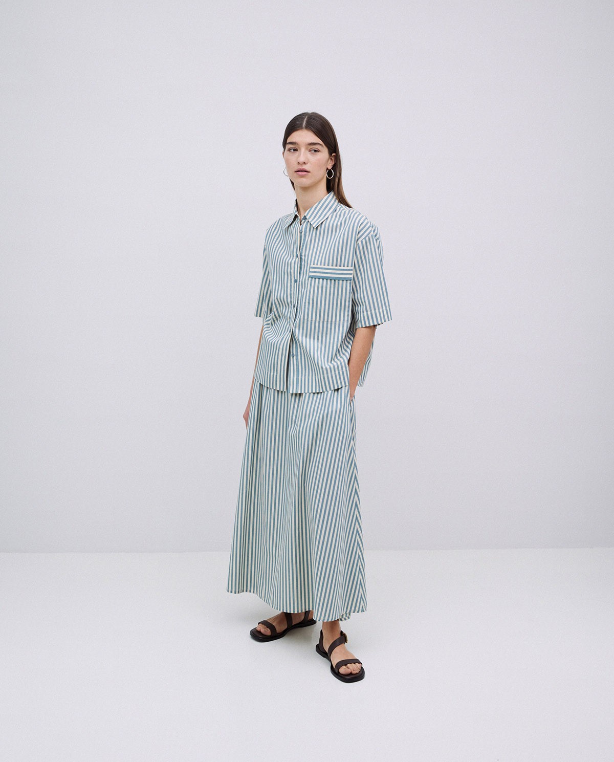 Chemise en popeline à rayures verte 3