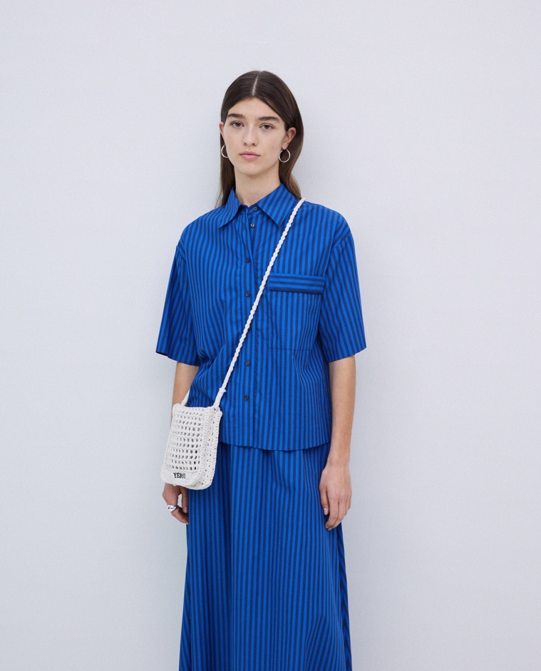 Chemise en popeline à rayures bleu foncé