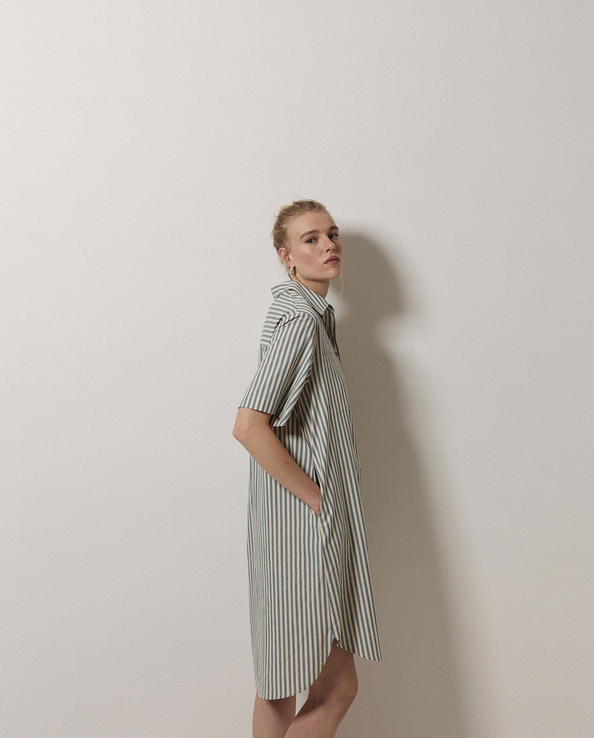 Green striped short dress 5