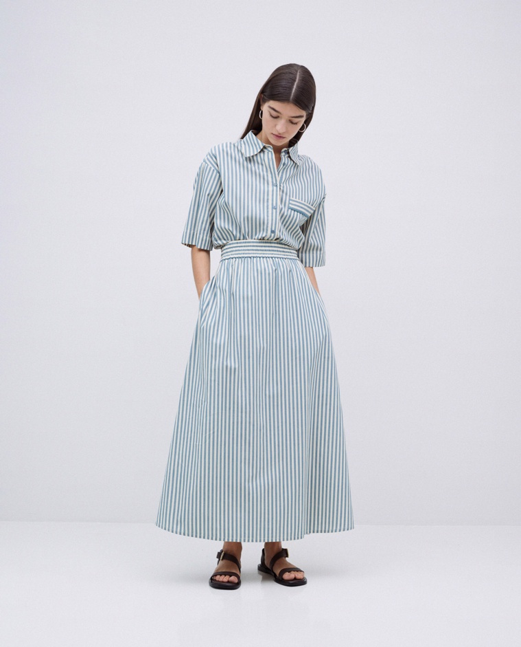 Green striped midi skirt
