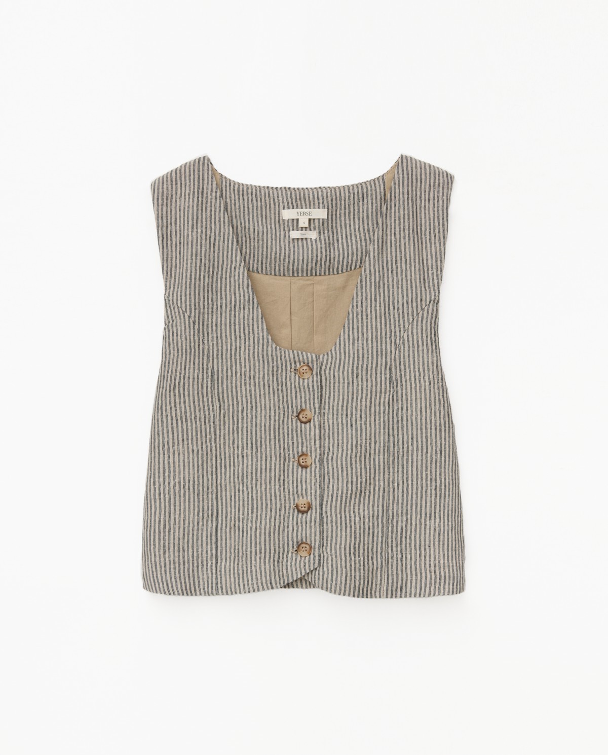 Gilet à rayures en mélange de lin grisâtre 6