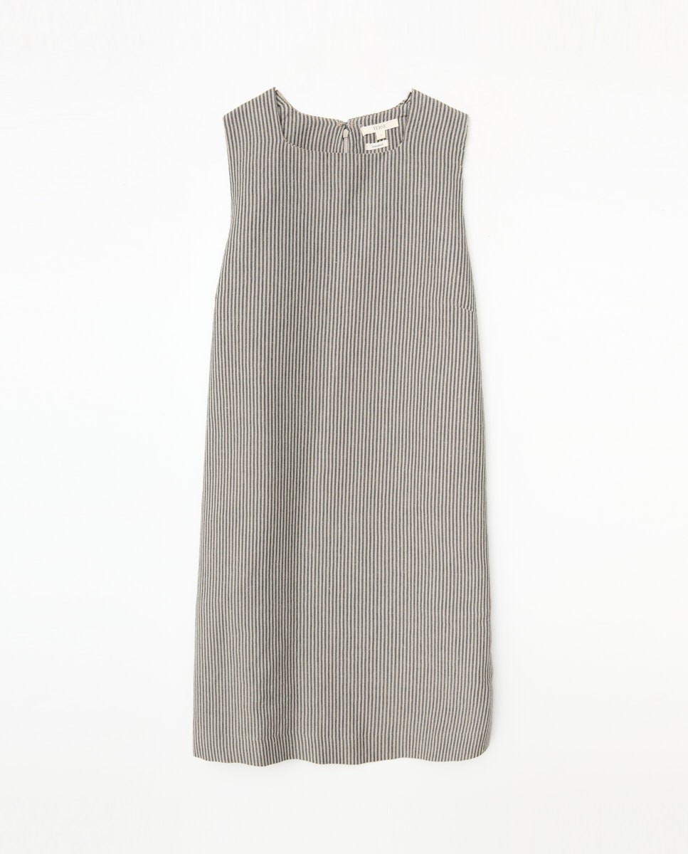 Vestido corto rayas lino y algodón azul grisáceo 6