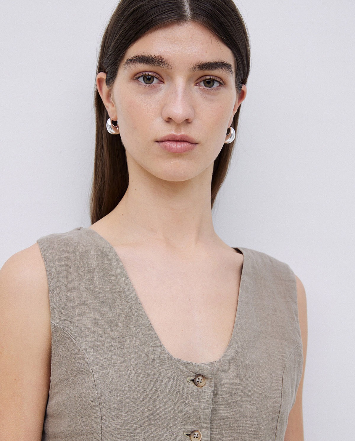 Khaki 100% linen vest 3