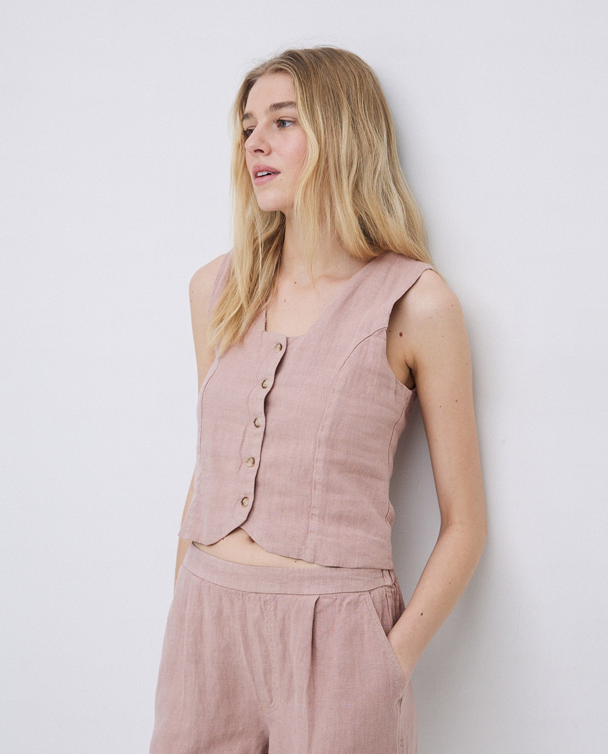 Pink 100% linen vest