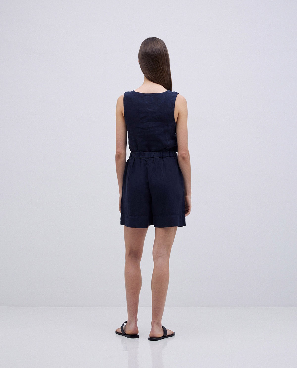 Dark blue 100% linen shorts 5