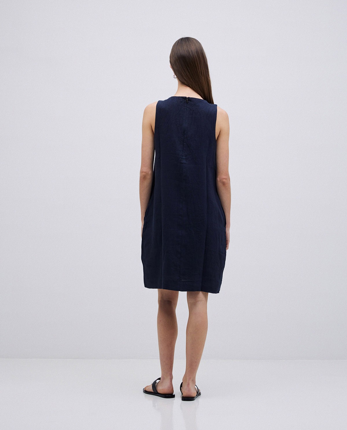 Robe 100 % lin bleu foncé 5