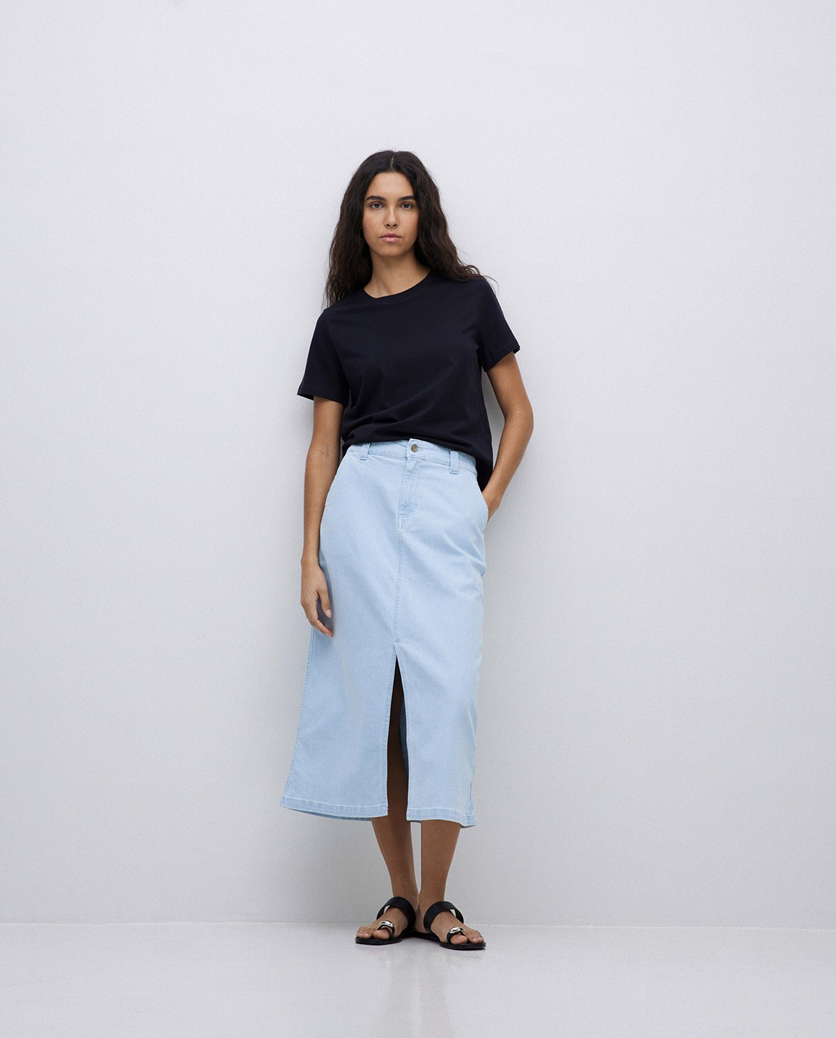 Falda tejana midi azul índigo
