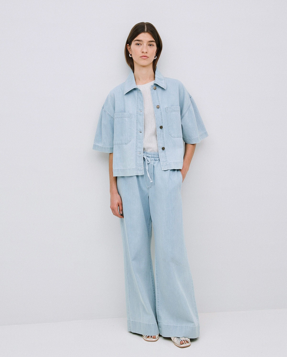 Pantalon palazzo en jean bleu 1