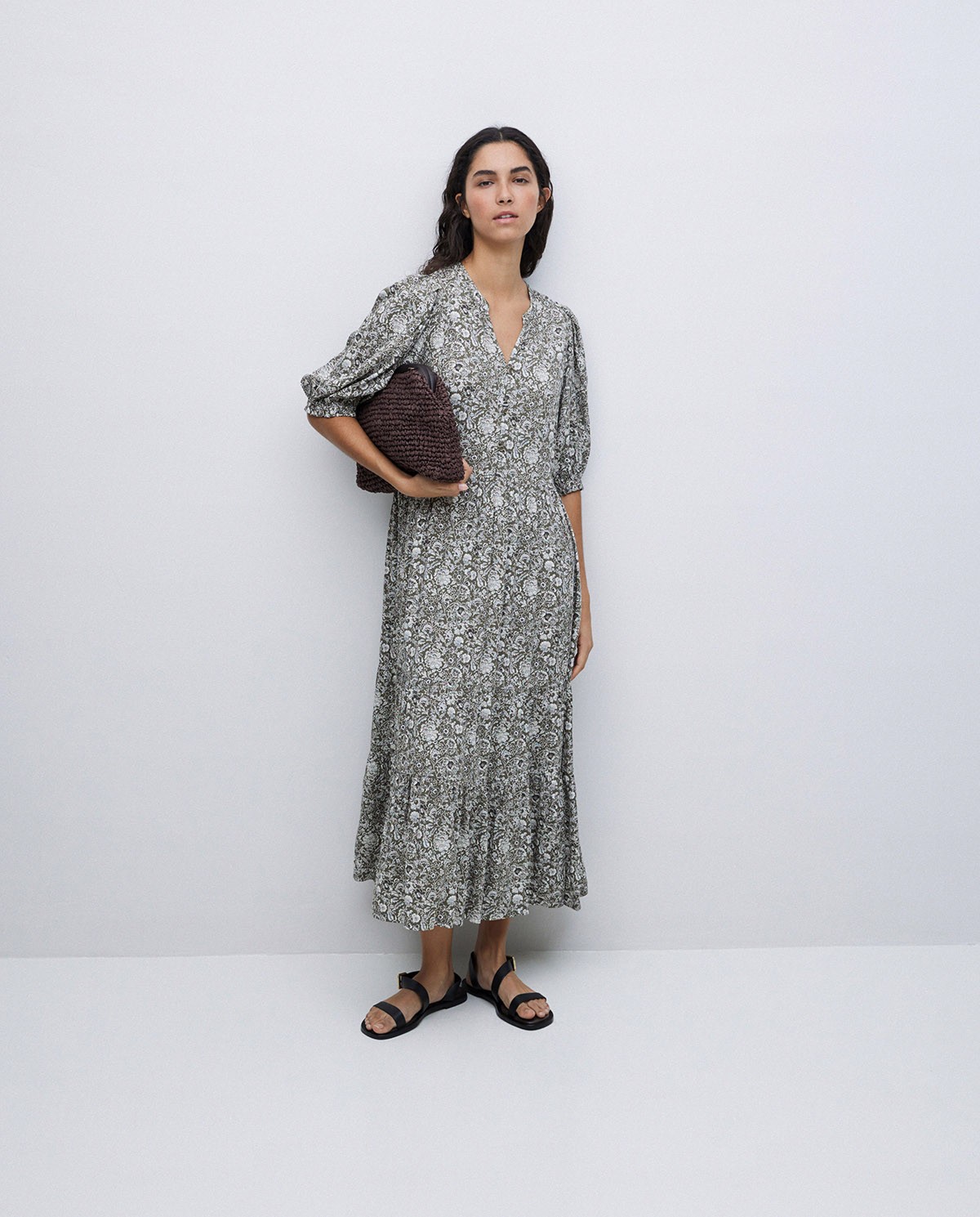 Robe fluide à manches courtes kaki