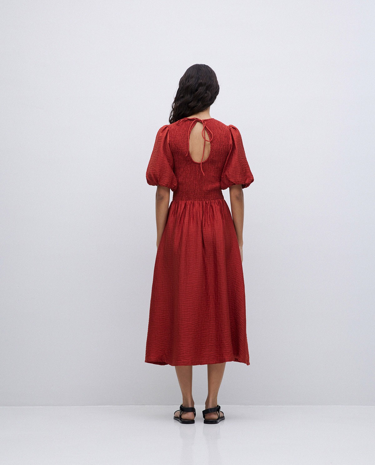 Vestido largo manga abullonada terracota 7