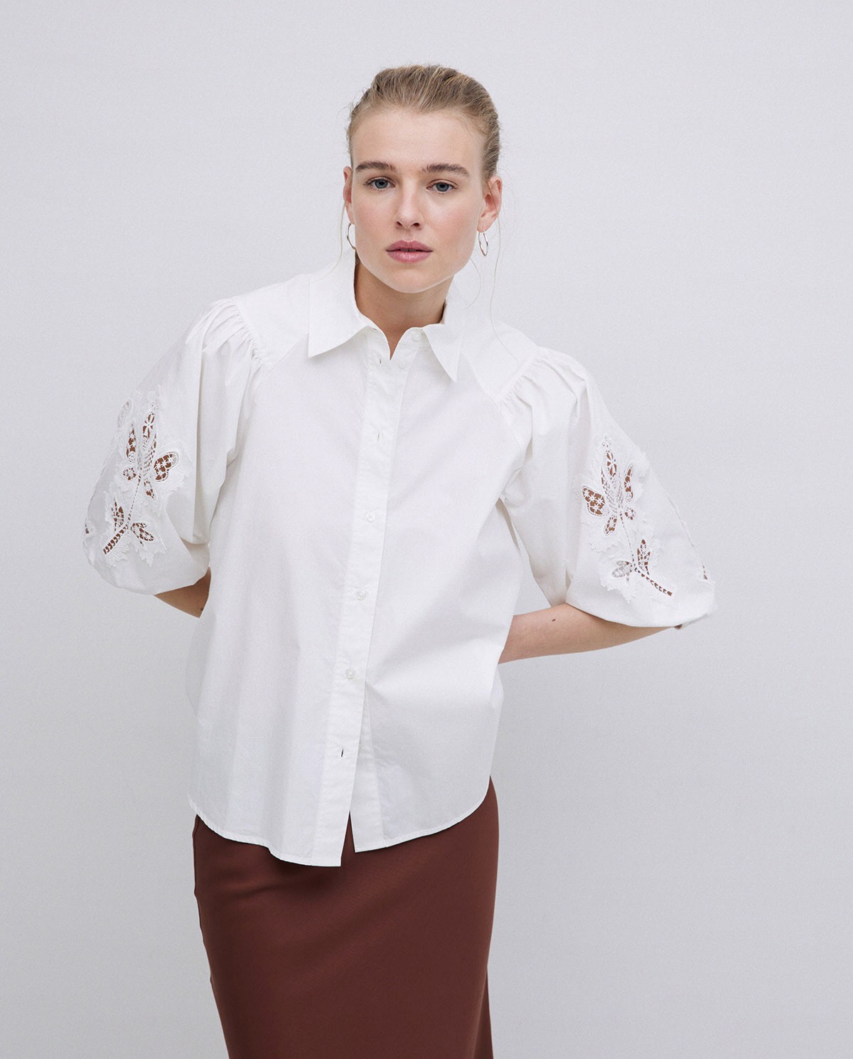 Camisa popelín puntillas blanco