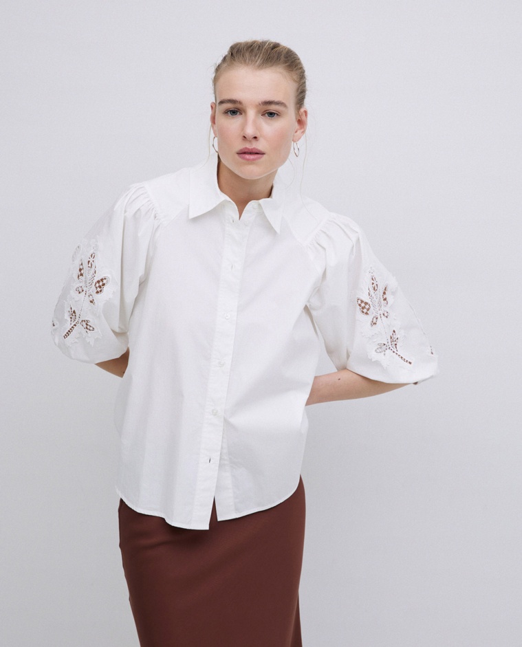 Camisa popelín puntillas blanco