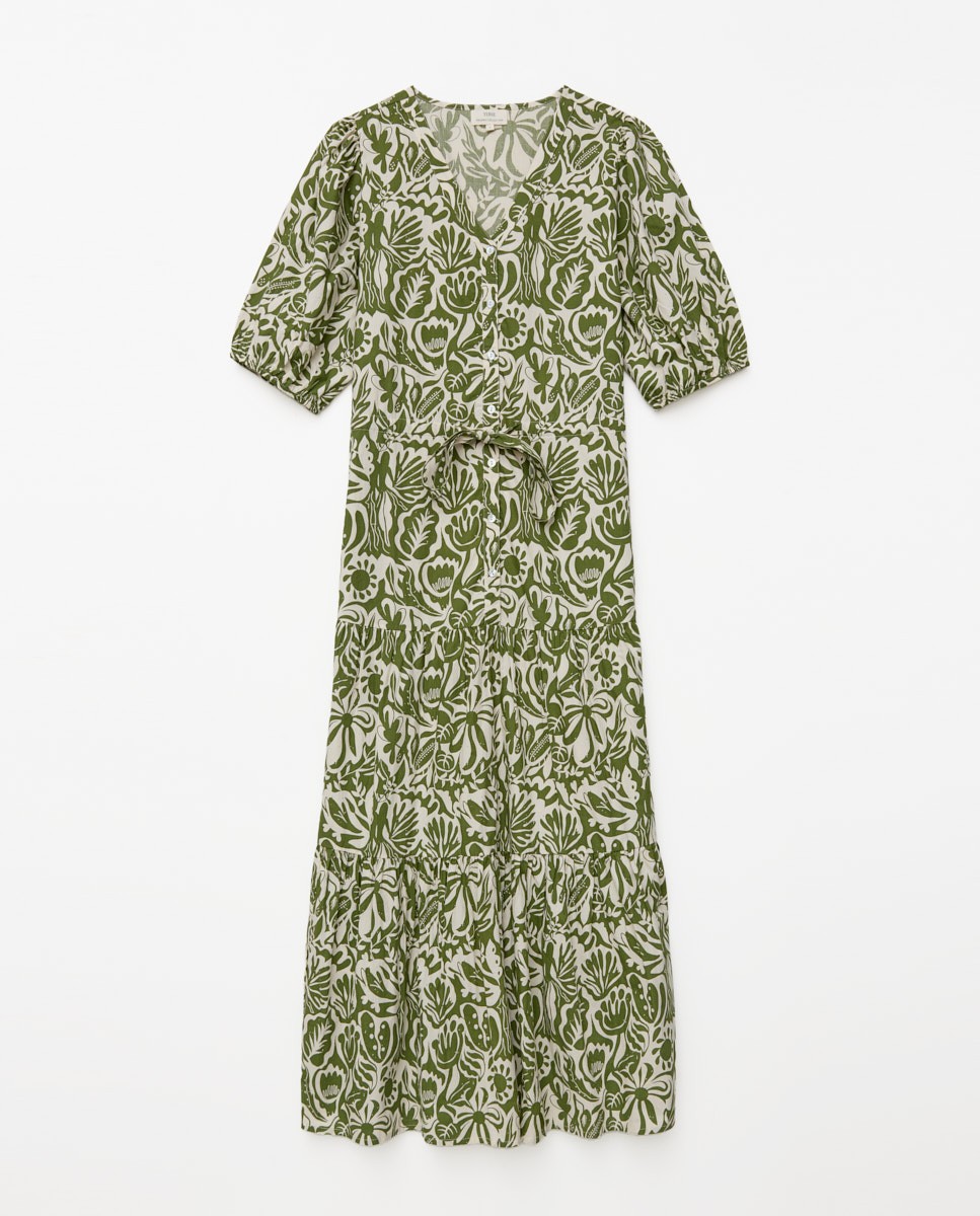Vestido largo manga abullonada verde 7