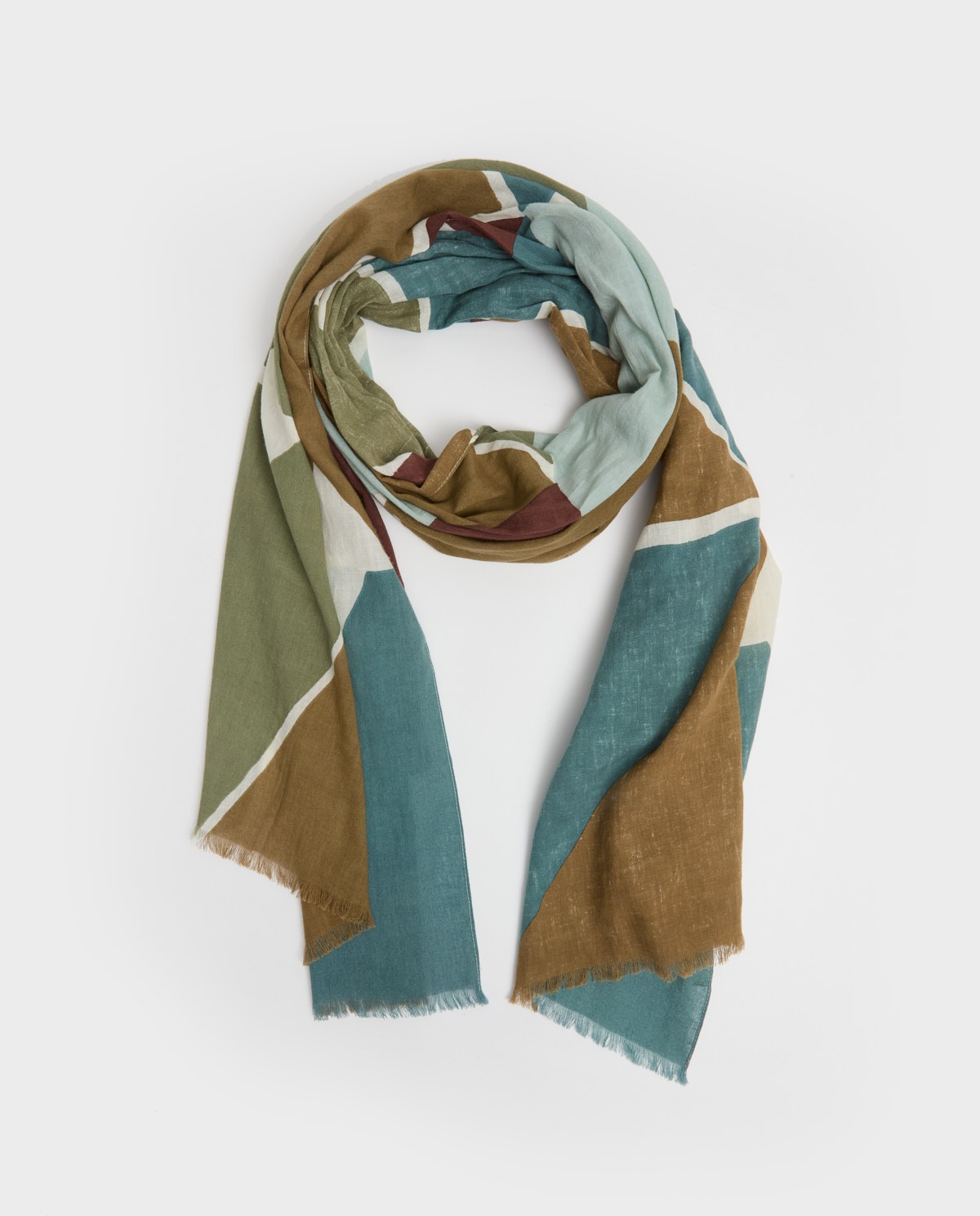 Khaki geometric 100% cotton foulard