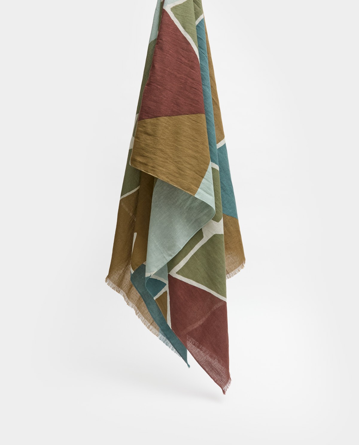 Khaki geometric 100% cotton foulard 1