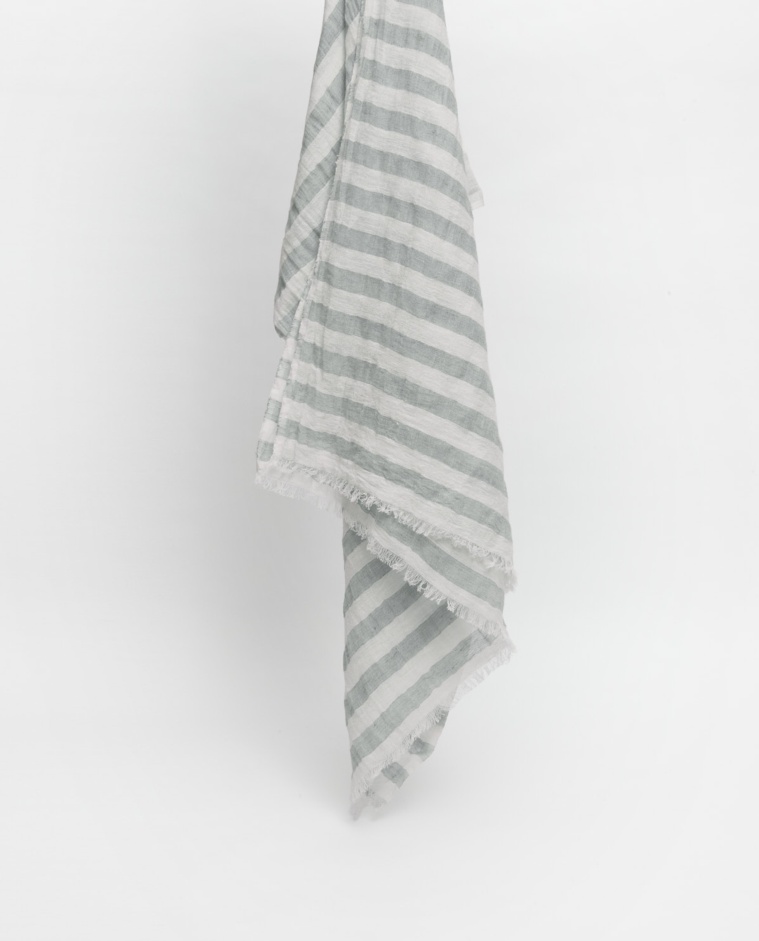 Foulard à rayures coton et lin gris vert