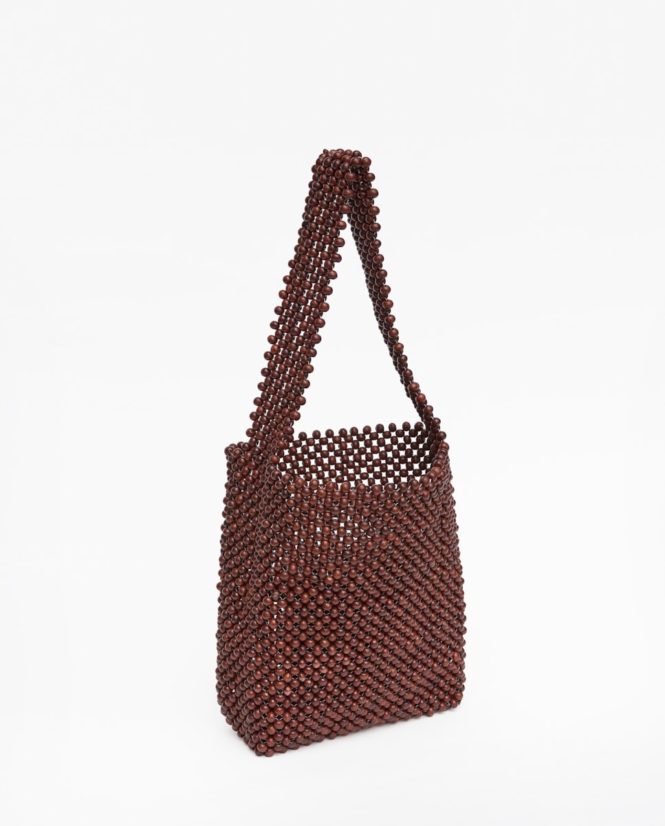 Sac avec perles en bois couleur chocolat 3