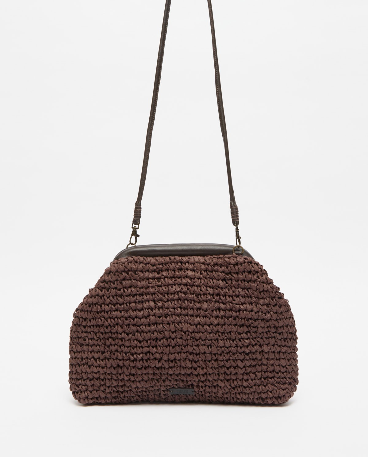 Chocolate handmade raffia and leather bag 2