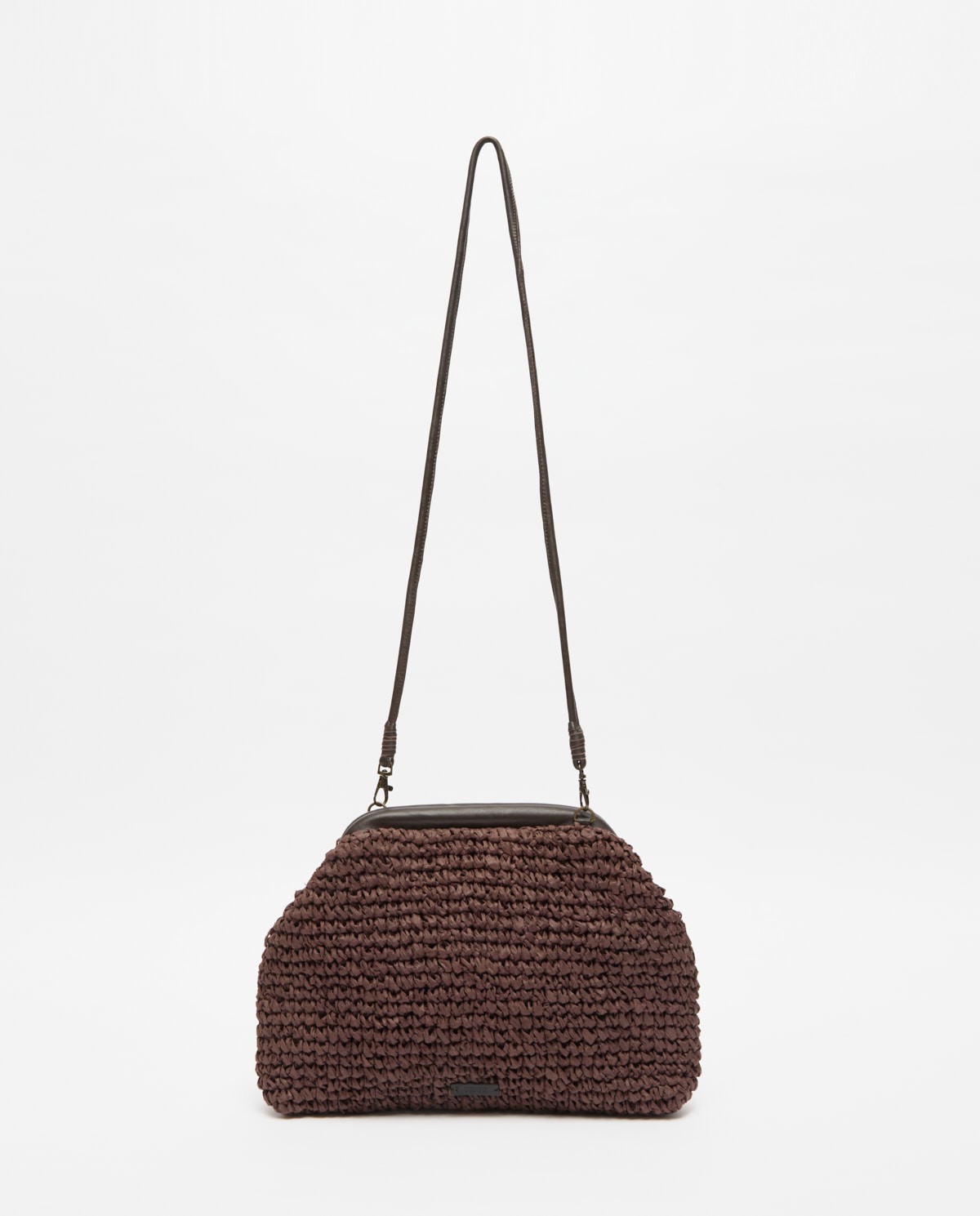 Chocolate handmade raffia and leather bag 3