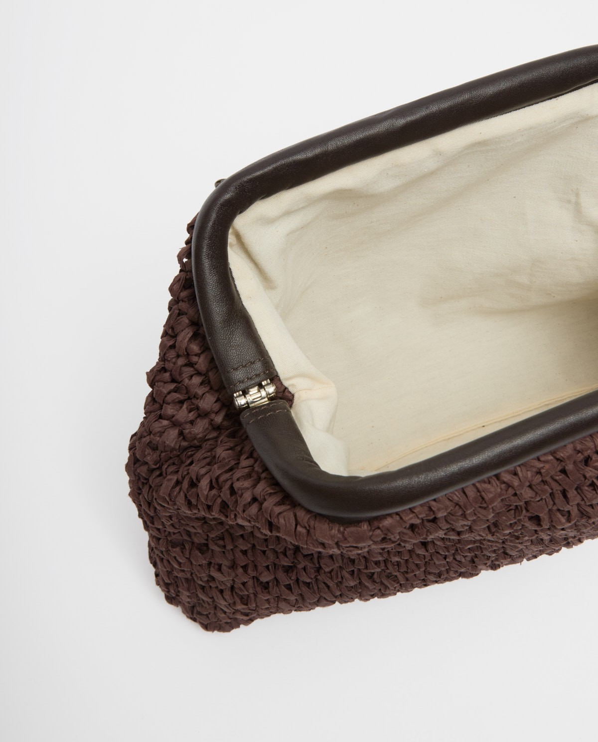 Chocolate handmade raffia and leather bag 4