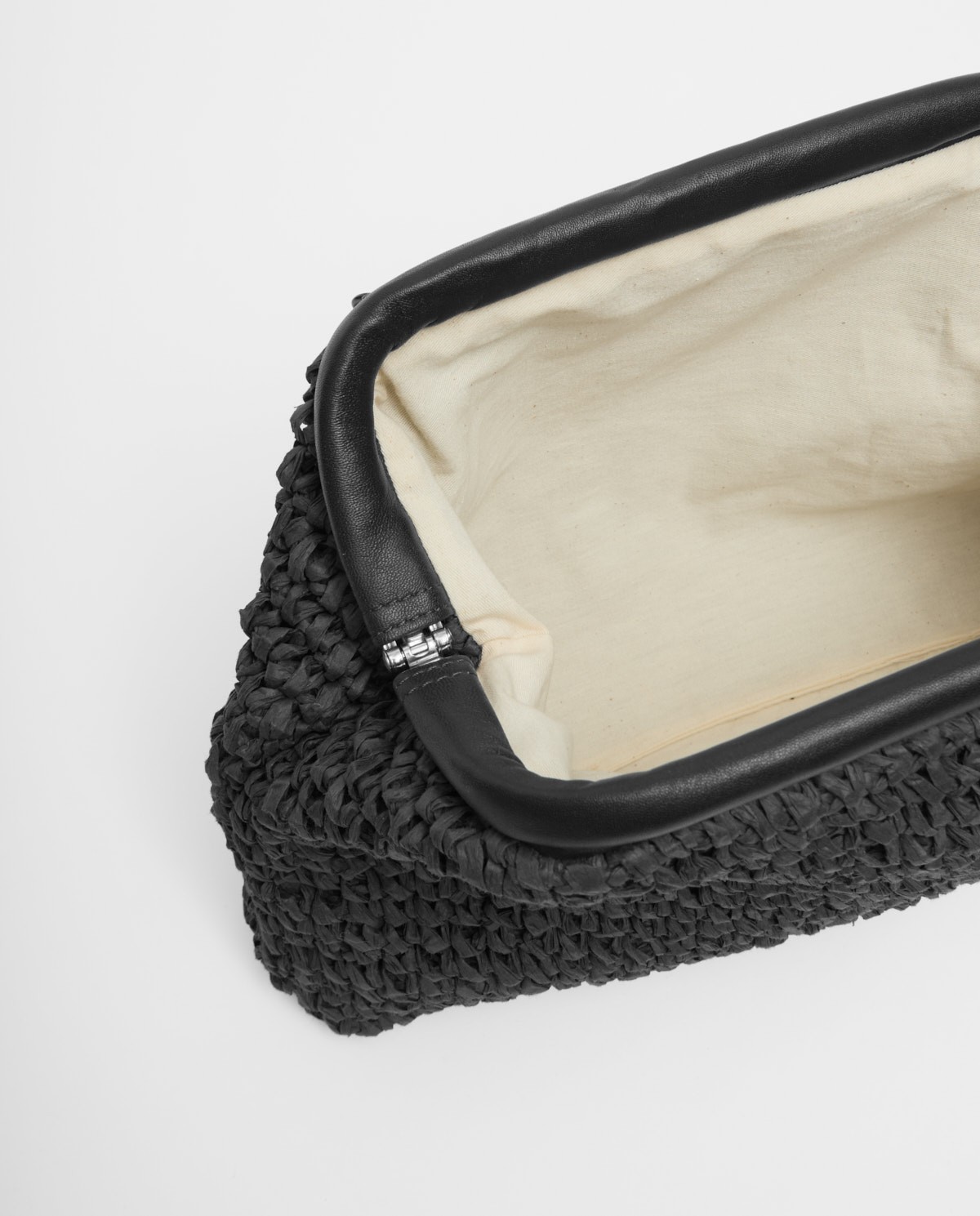 Black handmade raffia and leather bag 2