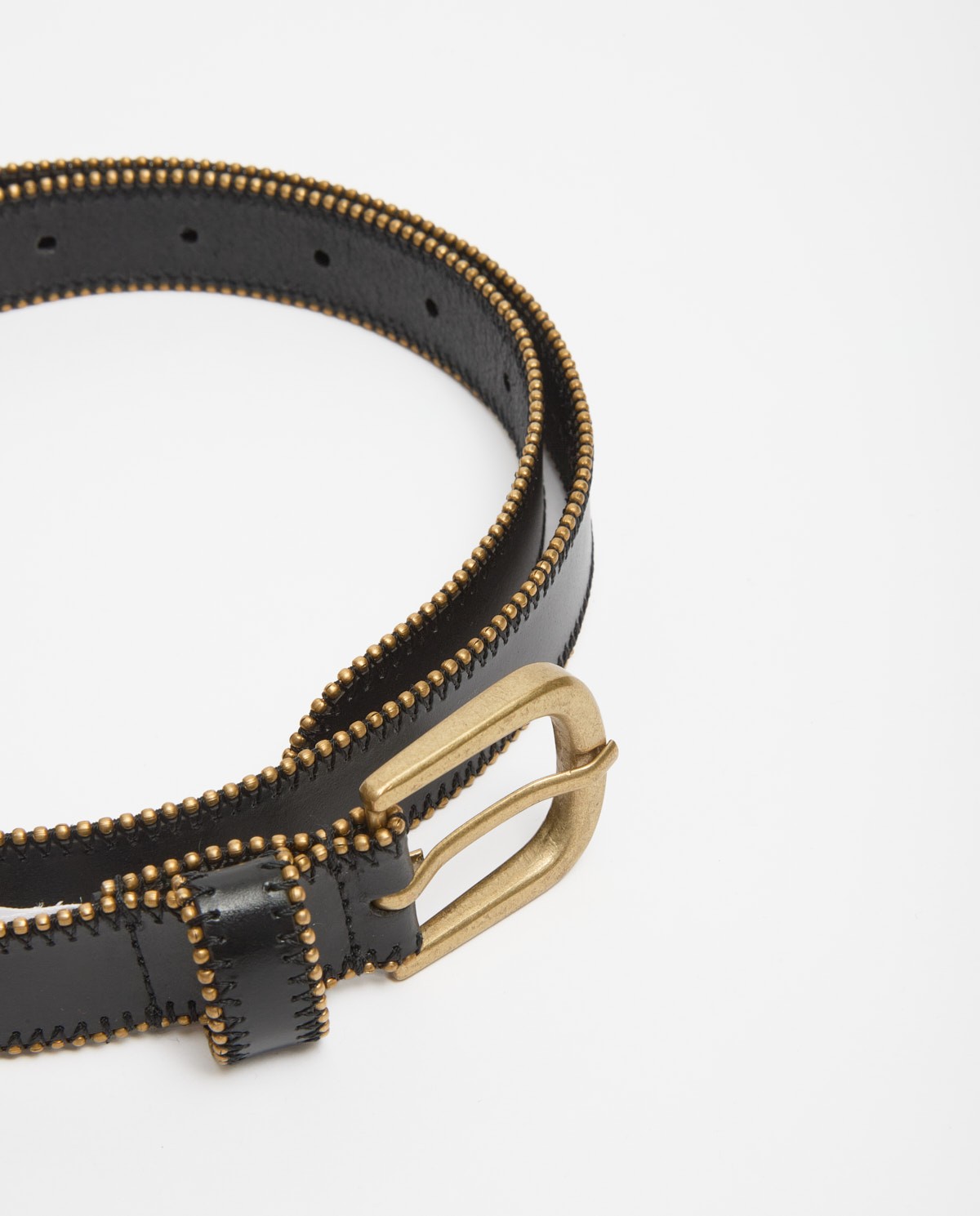 Black leather belt with metal beads