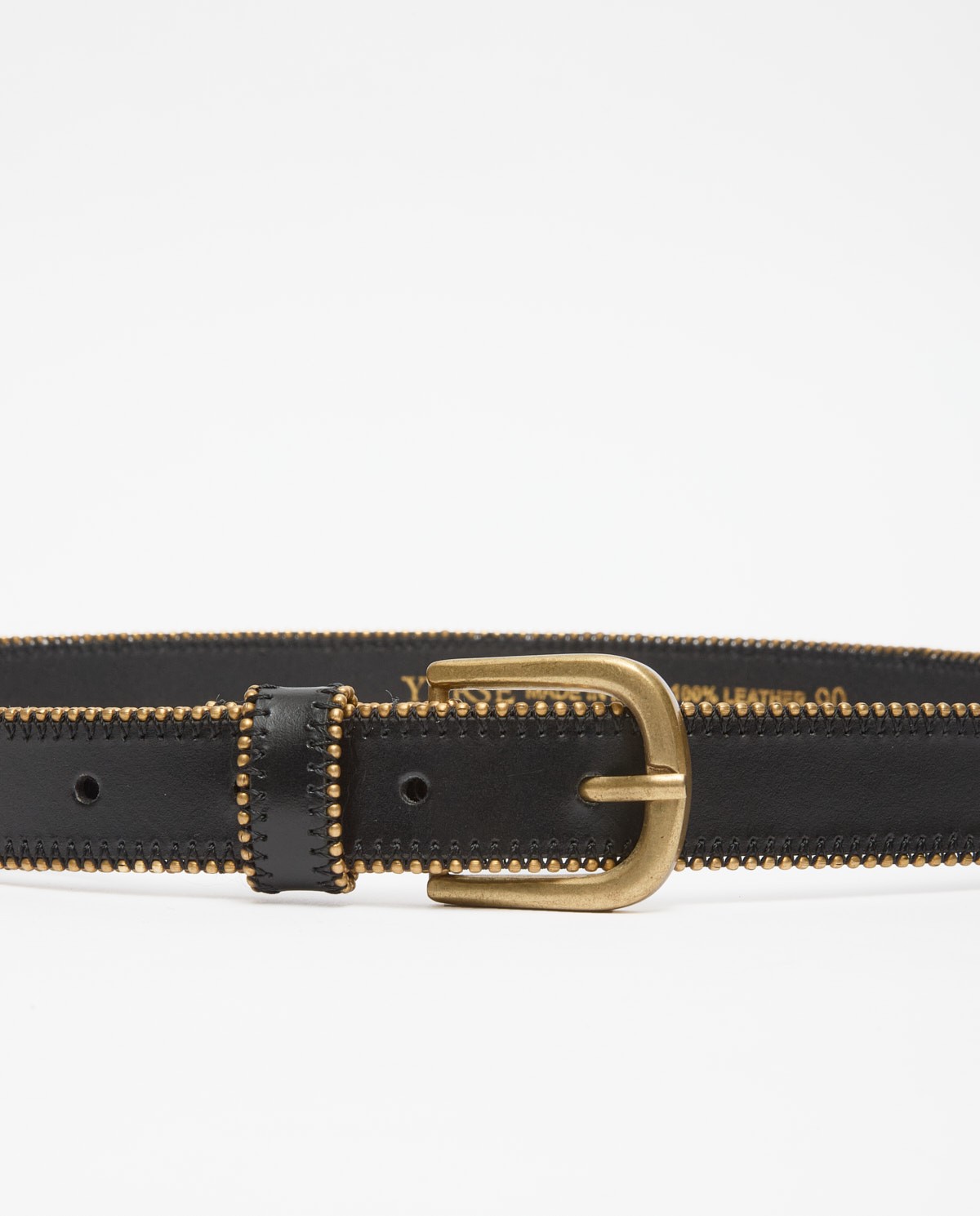 Black leather belt with metal beads