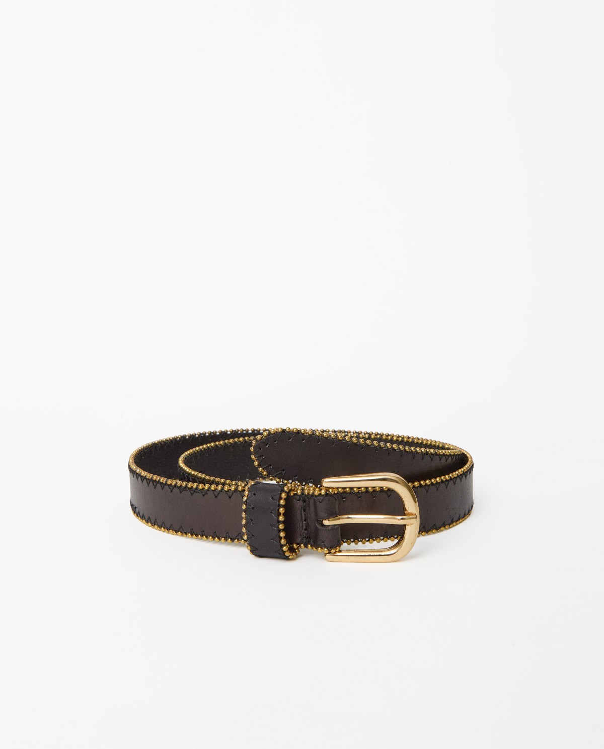 Black leather belt with metal beads