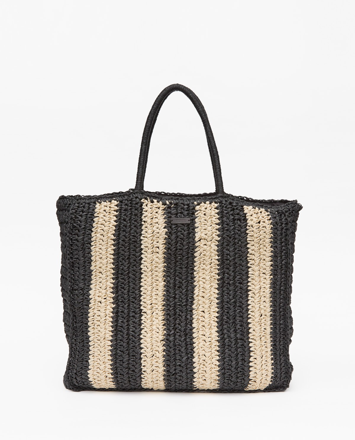 Bolso shopper rafia rayas crudo y negro