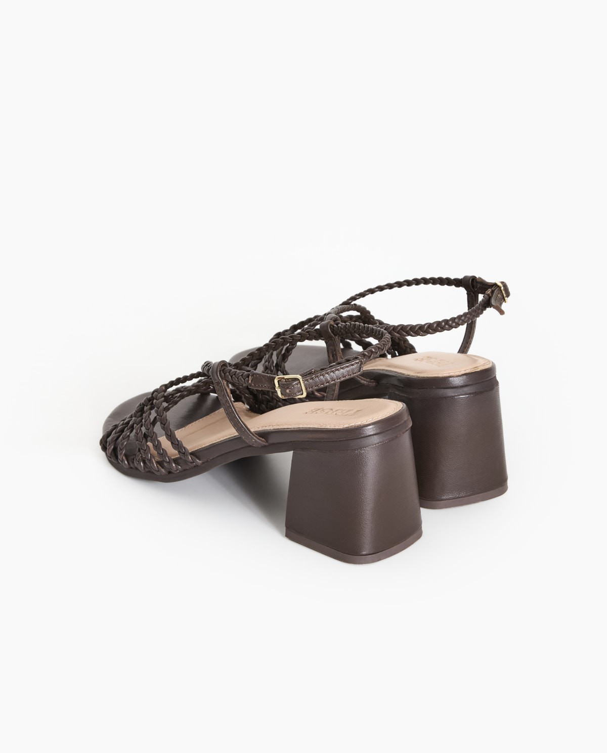Sandalias tacón tiras trenzadas chocolate 2