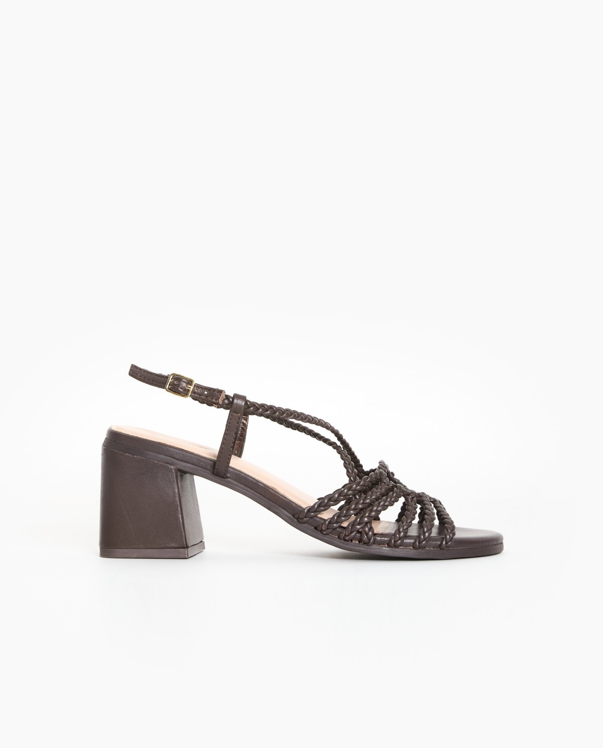 Sandalias tacón tiras trenzadas chocolate 1