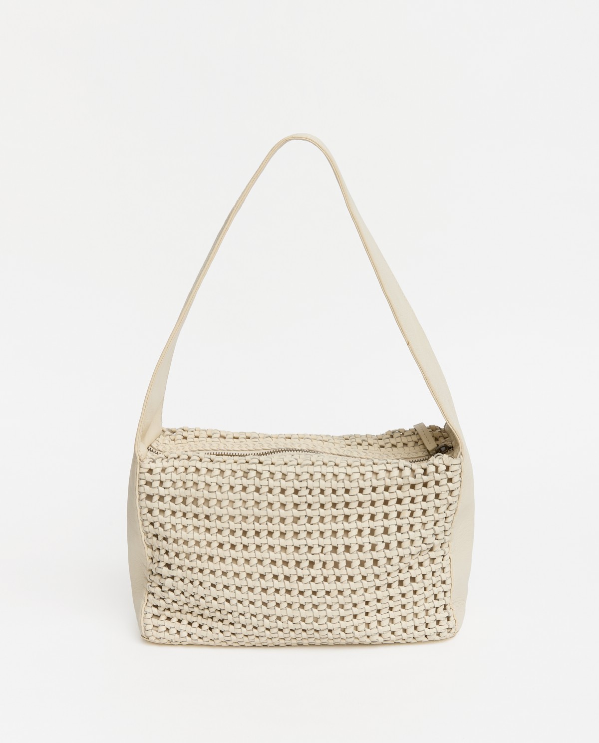 Sac fait main en cuir tressé écru 4