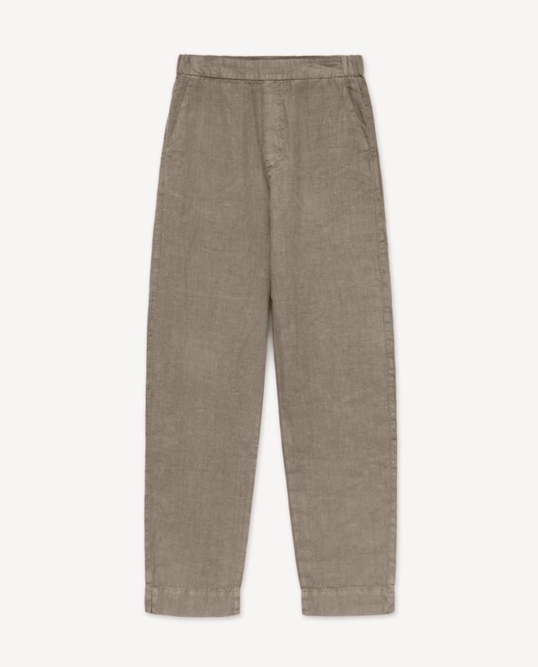Pantalón recto lino caqui - <div>Pantalón recto<strong> 100% lino