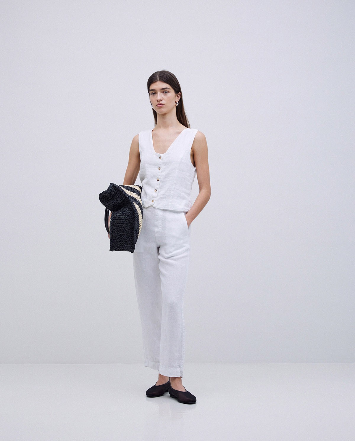 Pantalons rectes lli blanc