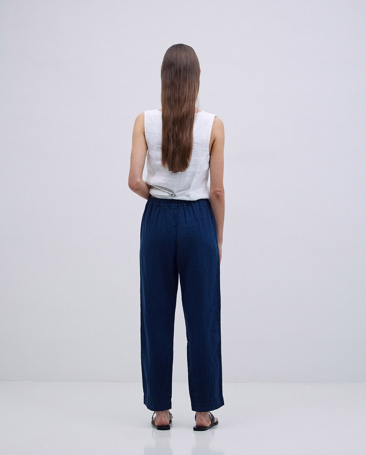 Pantalons rectes lli blau fosc 6