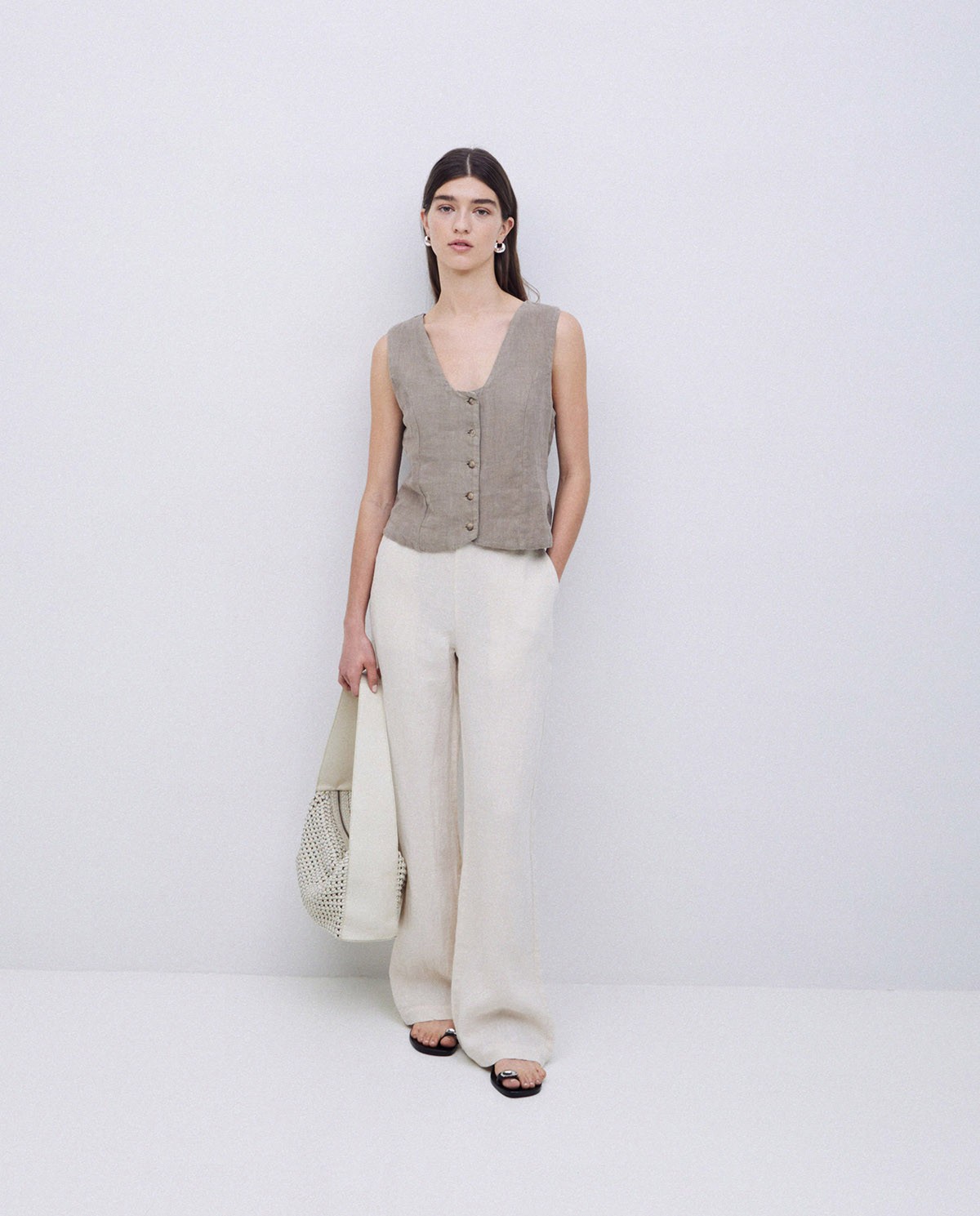 Pantalon coupe droite lin écru