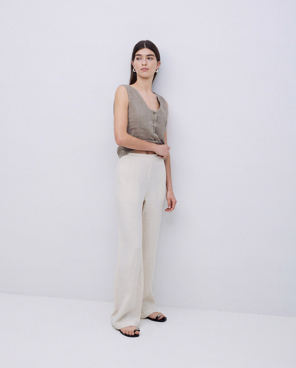 Pantalon coupe droite lin écru
