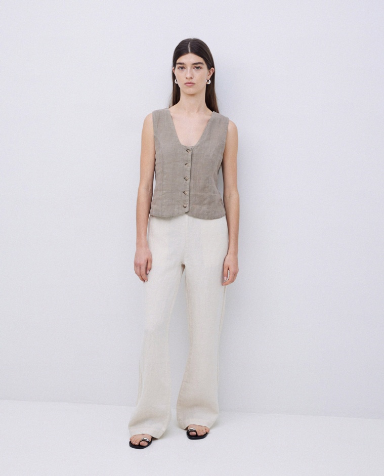 Pantalones rectos lino crudo - <div>Pantalones rectos <strong>100% lino