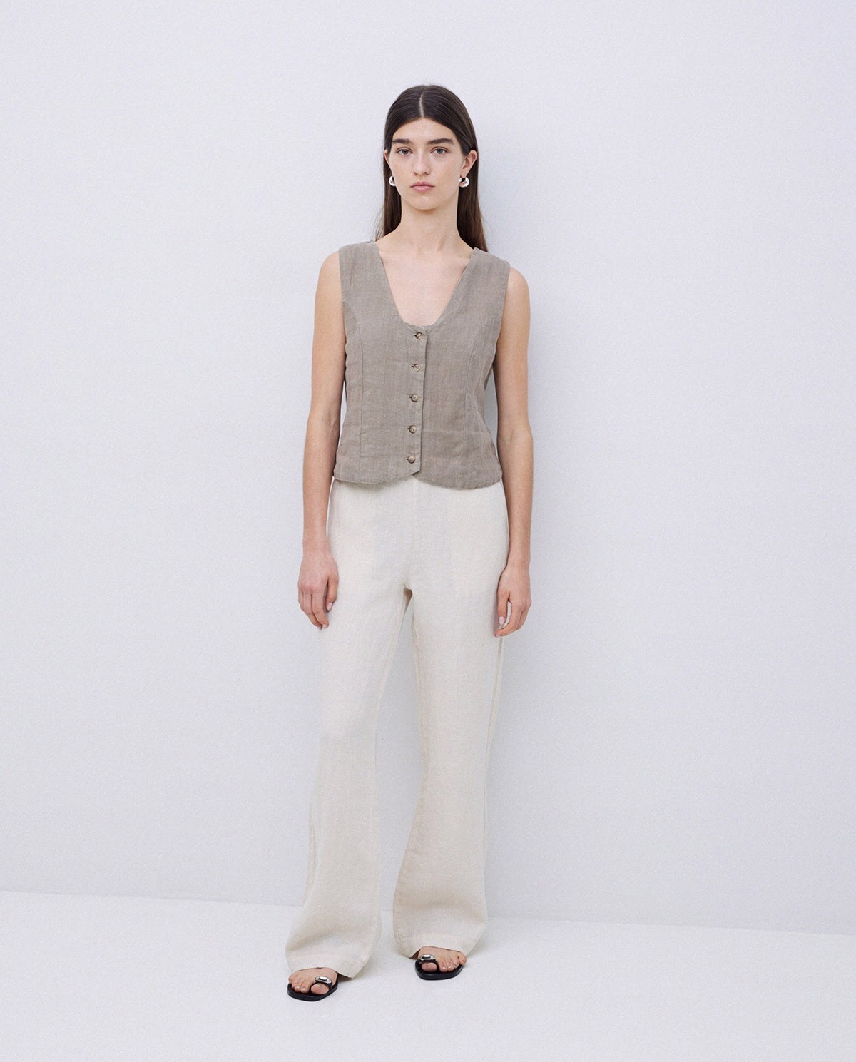 Pantalon coupe droite lin écru