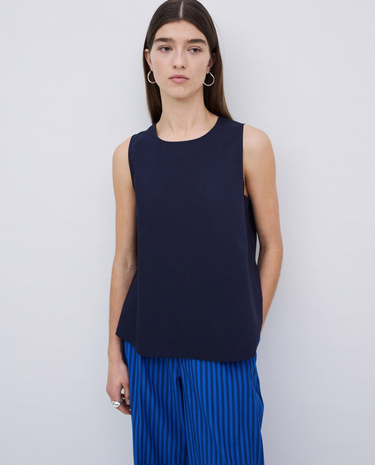 Top en popeline bleu foncé
