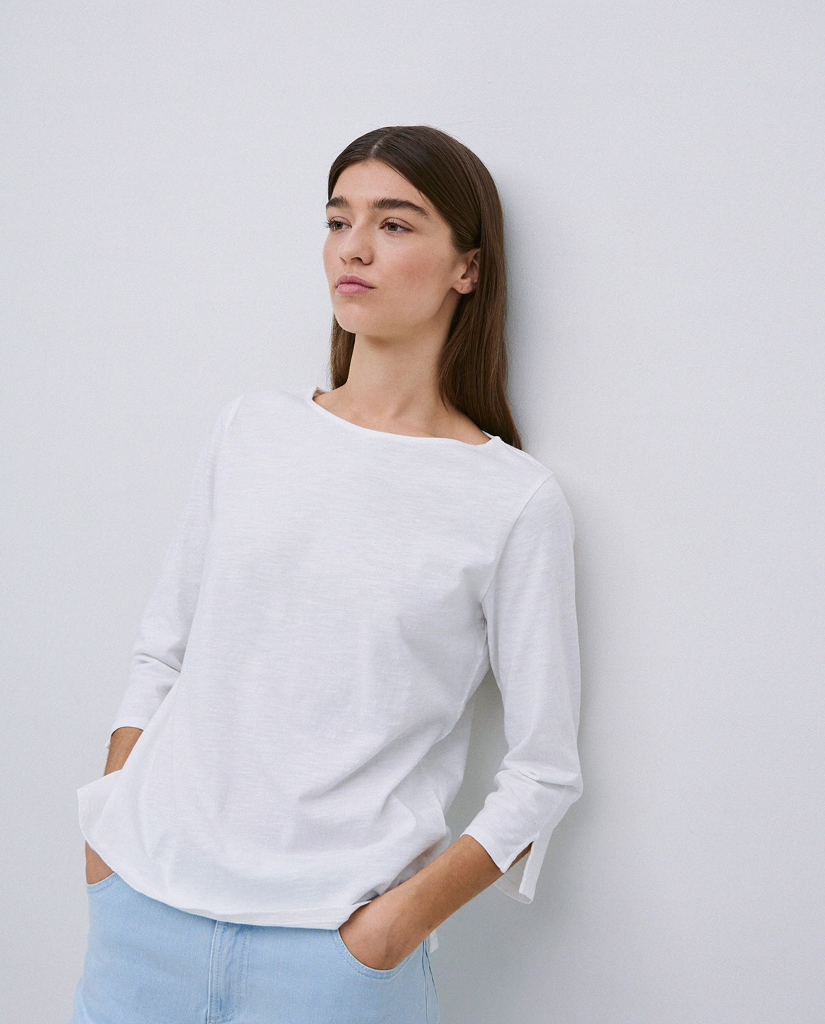 Camiseta 3/4 algodón flamé blanco