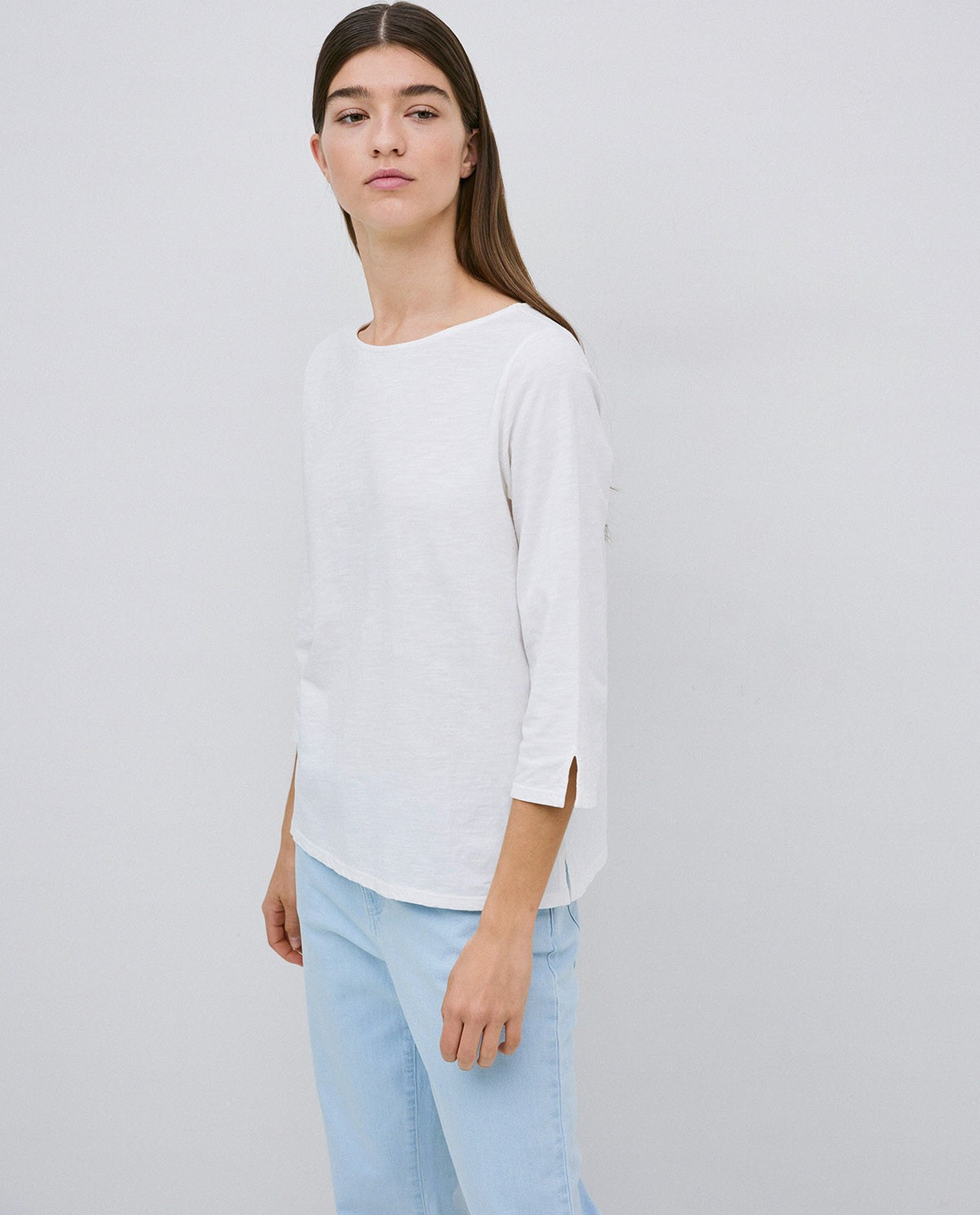 Camiseta 3/4 algodón flamé crudo