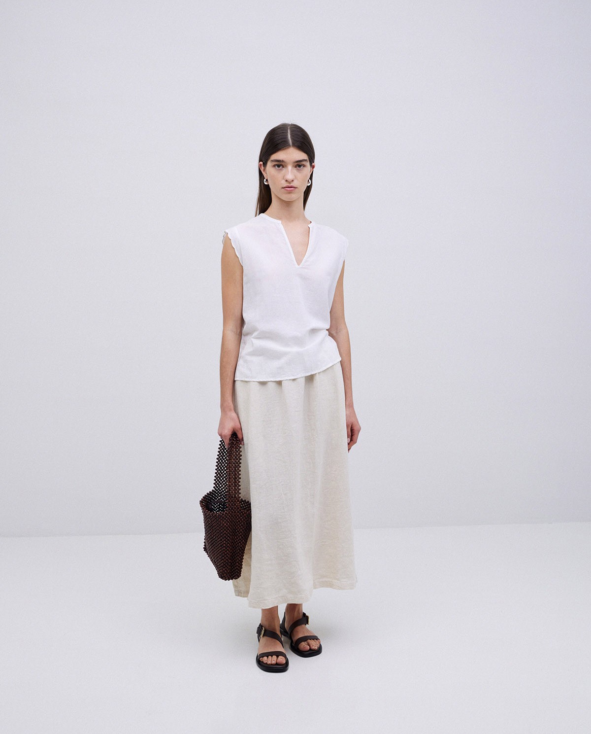 Falda midi 100% lino crudo
