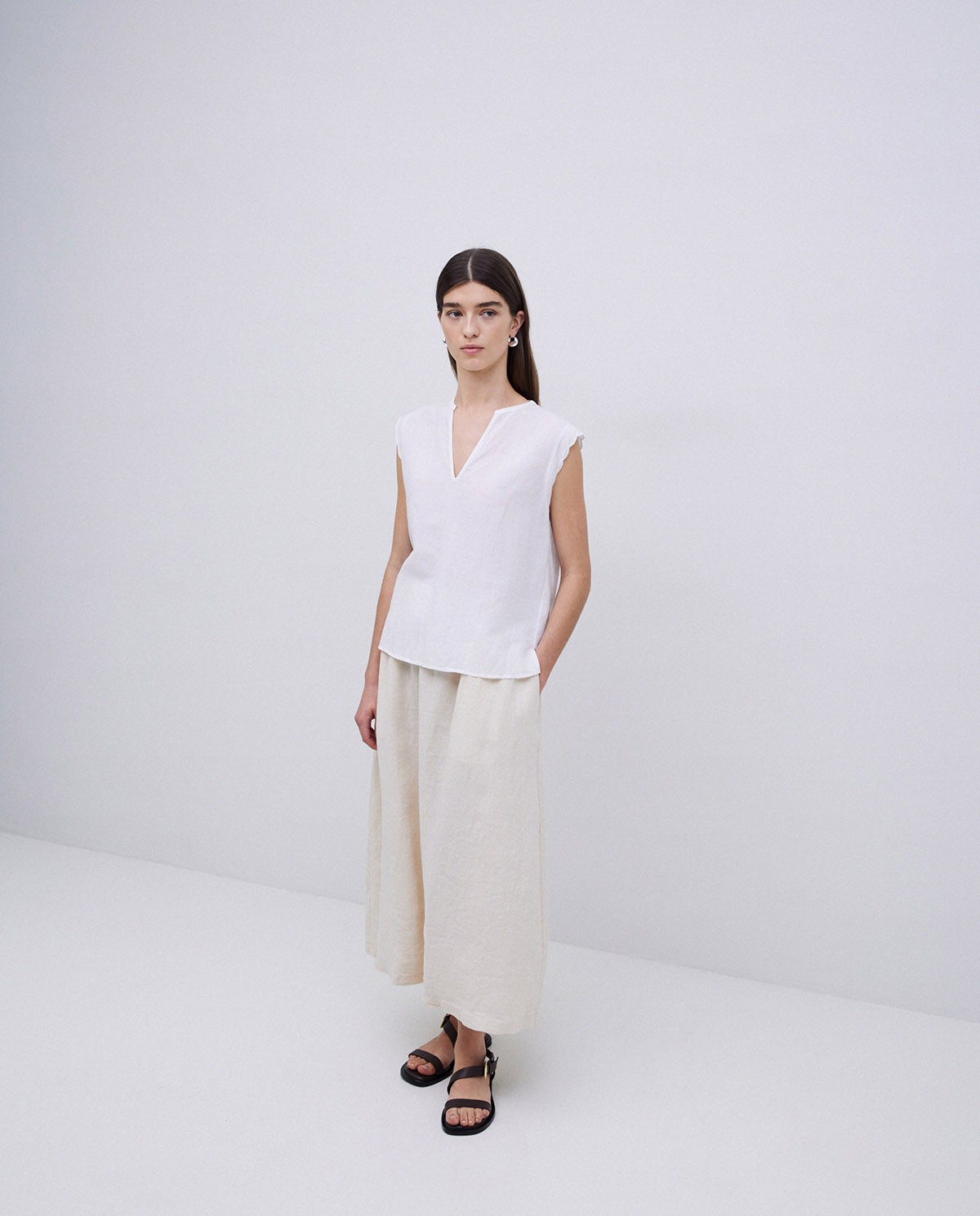 Falda midi 100% lino crudo