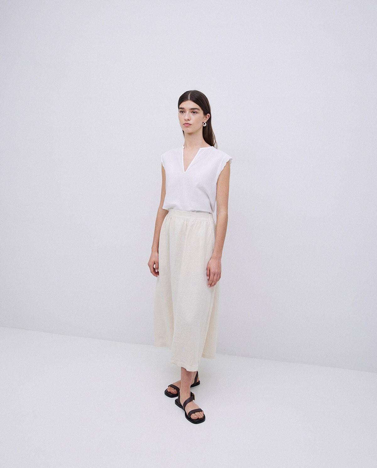 Falda midi 100% lino crudo
