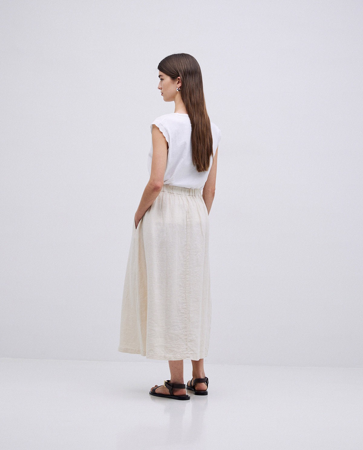 Falda midi 100% lino crudo