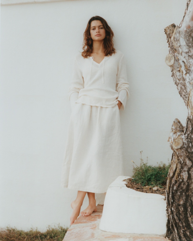 Falda midi 100% lino crudo