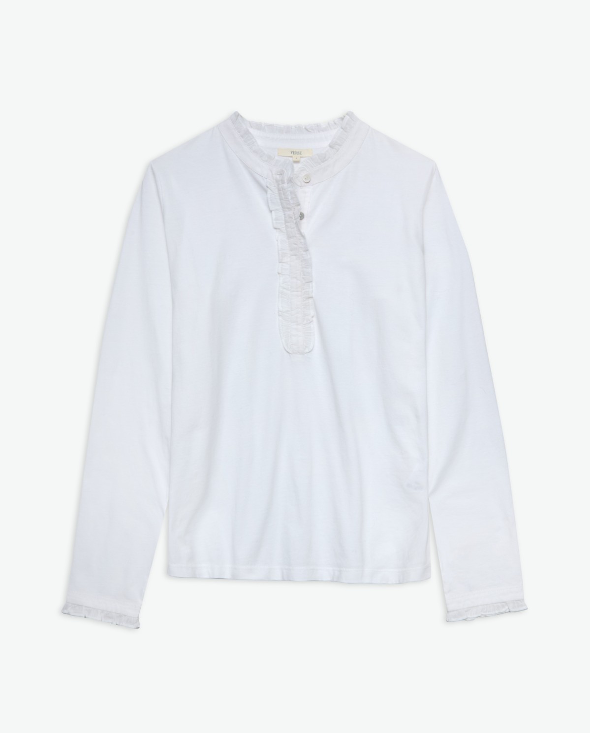 White 100% cotton t-shirt with ruffles woman Yerse - Front view 7