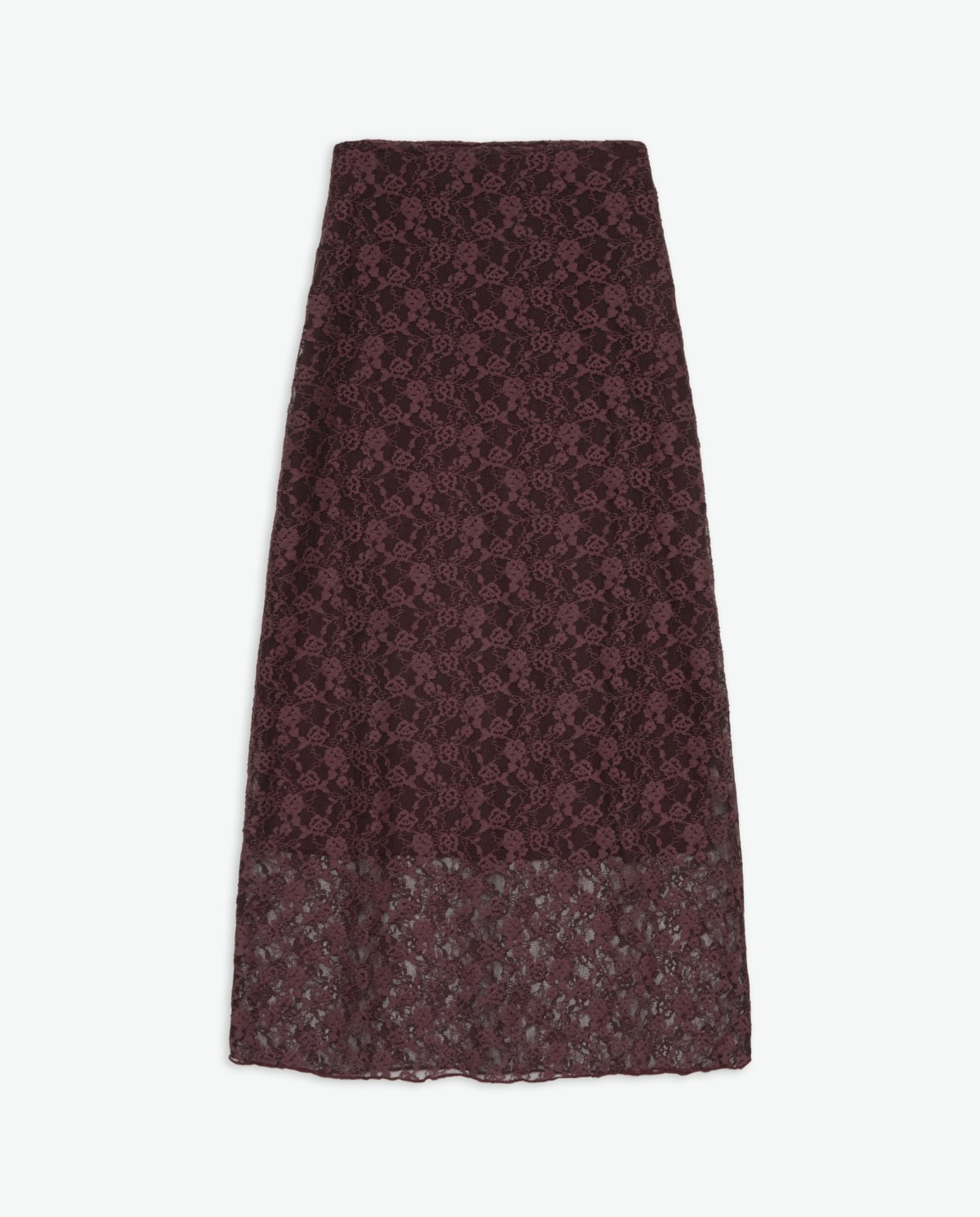 Falda midi de encaje granate